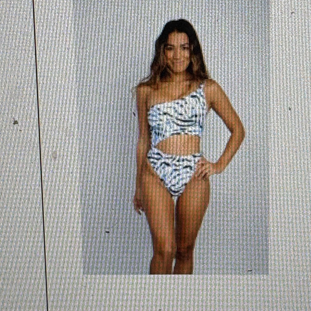 Skatie Blue and White One-Shoulder Swimsuit XL
